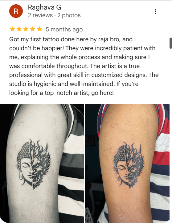 Client testimonial screenshot 2 for Rathnam Tattoos Studio, Vijayawada